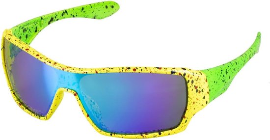Feestbril Jaren 80 - Retro bril spiegelend - Carnaval outfit - Neon geel montuur - One size - Neon Geel