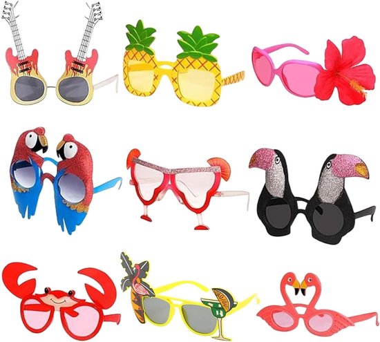 Feestzonnebrillen - Tropische brillen - Feestdecoratie - 9 Verschillende ontwerpen - 14-18 cm - Multicolor