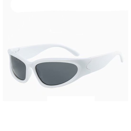 Festival zonnebril - Rave bril - Techno - Party glasses - Sportief model - Wit - Zwarte UV-400 lenzen