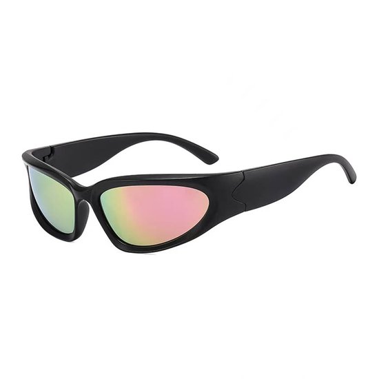 Festival zonnebril - Rave bril - Techno - Party glasses - Sportief model - Zwart - Oranje/groene lenzen