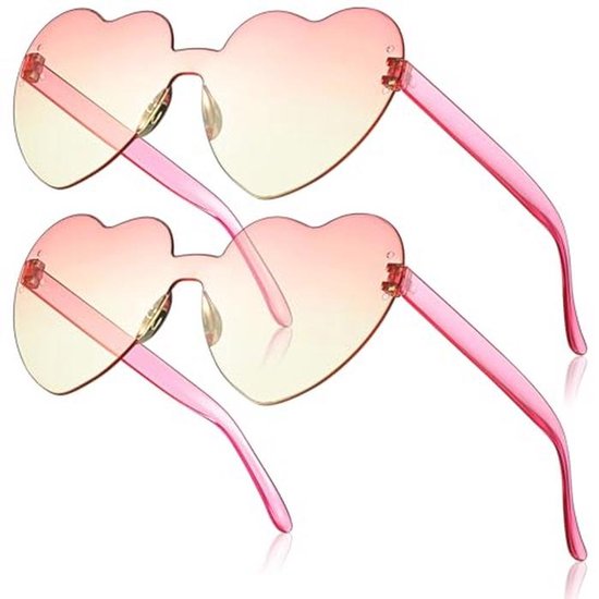 Fiada 2 paar hartvormige zonnebrillen hartvormige brillen grappige partybrillen voor vrijgezellenfeest bruiloft carnaval kostuum gekleurde randloze zonnebrillen voor vrouwen van Merkloos