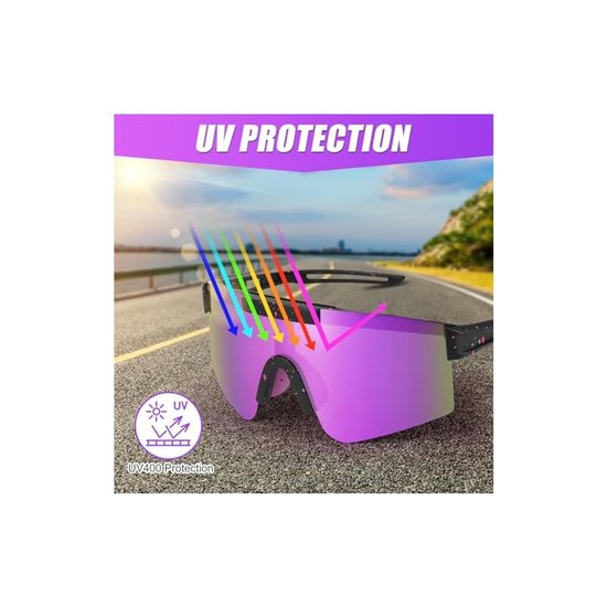 Fietsbrillen, sportzonnebrillen voor mannen en vrouwen, gepolariseerde brillen voor fietsen, hardlopen, bergbeklimmen, kamperen (paars) van Gritin
