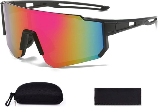 fietszonnebril, skibril, UV400-bescherming, winddichte fietsbril, buitensportbril voor heren en dames, met etui en brillendoek voor fiets, motorfiets, wandelen, skiën
