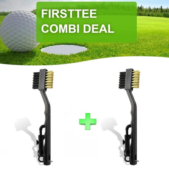Firsttee - Schoonmaakborstel golfclub - 1+1 COMBI DEAL - MET Ophanghaak - Staal Borstel - Schoonmaak - Cleaner - Golf accessoires - Cadeau - Golfballen - Mat - Sport - Training - Golfset - Trolley - Golftrainingsmateriaal - Trainingsmaterialen - Tees van Firsttee