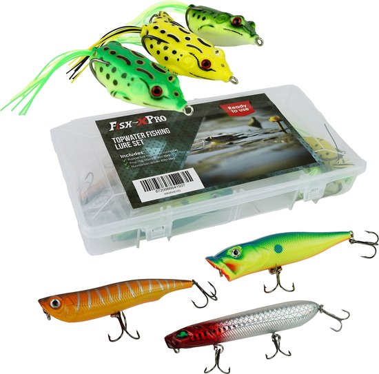 Fish-Xpro Topwater Kunstaasset - Poppers & Frogs - 6 Stuks - Kunstaas - Roofvissen van Fish-Xpro