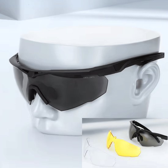 Flamengo Tactical Glasses - 3 LENZEN - 2,4mm uv400 - Explosion Proof veiligheidsbril schietbril beschermbril hiken sportbril vuurwerkbril outdoor avonturen wintersport -Complete set met Frame voor bril op sterkte