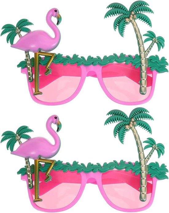 Flamingo Zonnebril - Feestbril Tropisch - Feestdecoratie - Uniek Flamingo Ontwerp - 17.5 x 14 cm - Roze