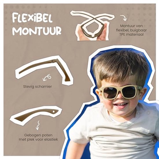 Flexibele baby zonnebril voor 1-3 jaar - gepolariseerde UV400 bescherming - verstelbaar elastiek - vierkante kinder zonnebril voor jongens en meisjes van Merkloos