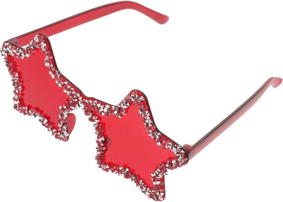 Frameloze Zonnebril - Modieuze Bril Ster - Feestelijk Accessoire - Bling Versiering - 15 x 14 x 7 cm - Rood