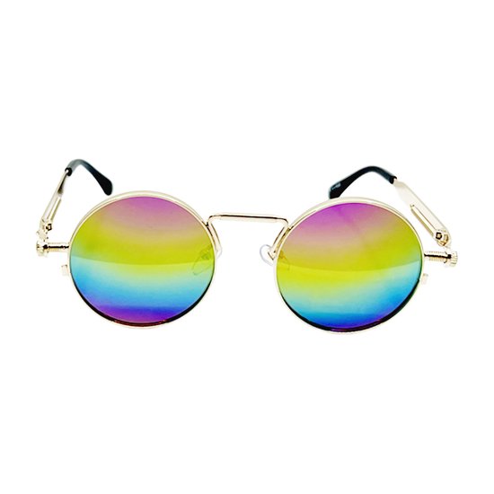 Freaky Glasses - Hippie zonnebril rond - Festivalbril - Glasses - Regenboog spiegelglazen - Heren - Dames - Kunststof - multicolor van Freaky Glasses
