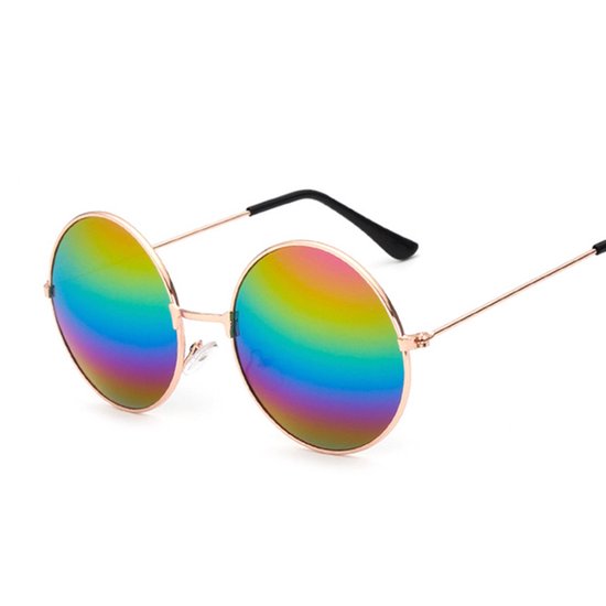 Freaky Glasses - Hippie zonnebril rond - Regenboog - Festivalbril - Bril - Feest - Glasses - Spiegellenzen - Heren - Dames - Unisex - Kunststof - multicolor van Freaky Glasses
