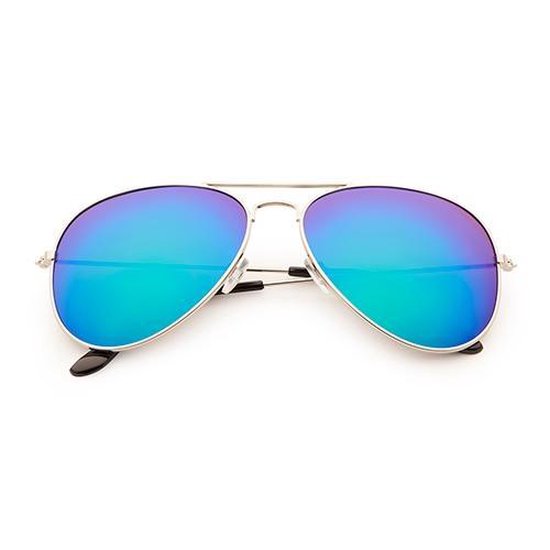 Freaky Glasses® – Piloten Bril - Festival Bril – Rave Zonnebril – Dames – Heren - Zilver - Blauw Groene Spiegellenzen van Freaky Glasses