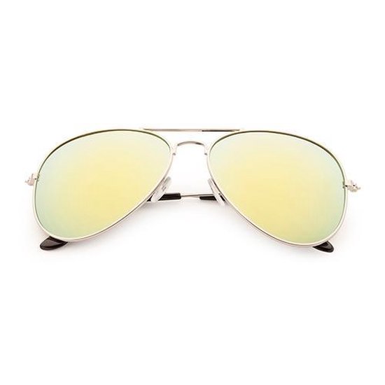 Freaky Glasses® – Piloten Bril - Festival Bril – Rave Zonnebril – Dames – Heren - Zilver met Gele Spiegellenzen van Freaky Glasses