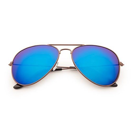Freaky Glasses® - Piloten Zonnebril - Festival Bril - Rave Zonnebril - Dames - Heren - Brons met Blauwe Spiegellenzen van Freaky Glasses