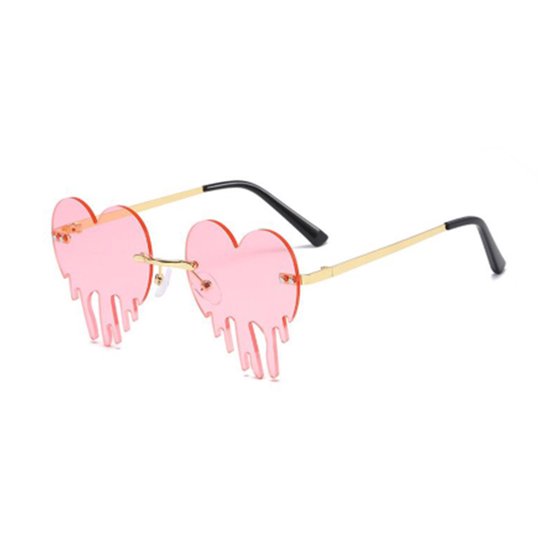 Freaky Glasses® – Vlammen Zonnebril Hartje - Festival Bril – Rave Zonnebril – Dames – Heren - Roze van Freaky Glasses