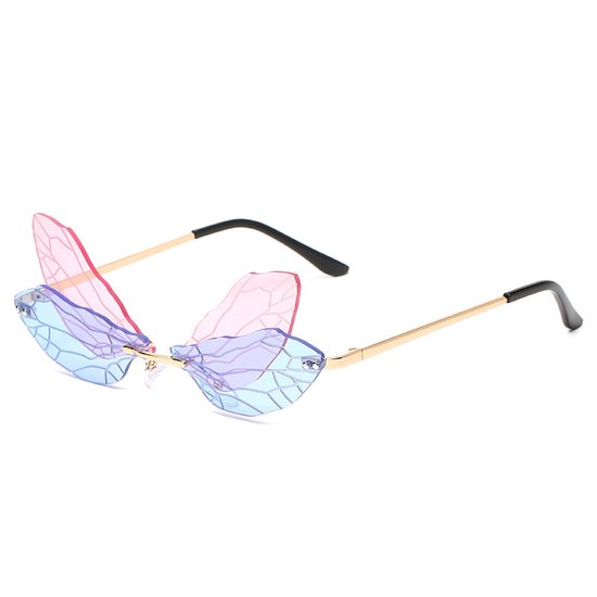 Freaky Glasses - Zonnebril Butterfly - Festivalbril - Bril - Feest - Glasses - Heren - Dames - Unisex - Kunststof - Metaal - roze - blauw van Freaky Glasses
