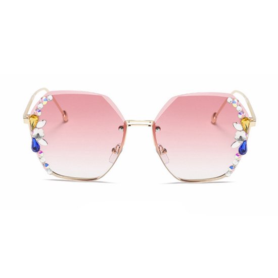 Freaky Glasses - Zonnebril diamant - Ronde hoeken - Festivalbril - Bril - Feest - Glasses - Heren - Dames - Unisex - Kunststof - Metaal - roze
