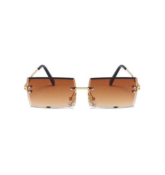 Freaky Glasses - Zonnebril rechthoekig - Festivalbril - Bril - Feest - Glasses - Heren - Dames - Unisex - Kunststof - bruin van Freaky Glasses