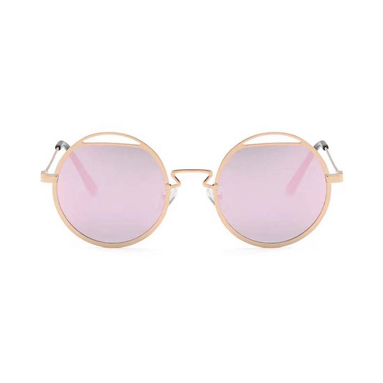 Freaky Glasses - Zonnebril rond - Festivalbril - Bril - Feest - Glasses - Heren - Dames - Unisex - Kunststof - goud - roze van Freaky Glasses