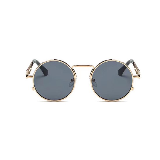 Freaky Glasses - Zonnebril rond - Festivalbril - Bril - Feest - Glasses - Heren - Dames - Unisex - Kunststof - zwart - goud van Freaky Glasses