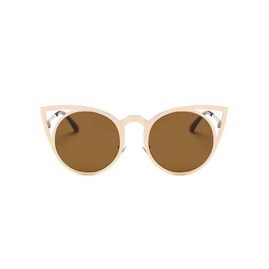 Freaky Glasses - Zonnebril rond met kattenoortjes - Festivalbril - Bril - Feest - Glasses - Heren - Dames - Unisex - Kunststof - bruin - goud van Freaky Glasses