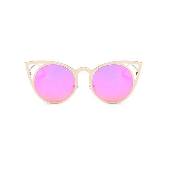 Freaky Glasses - Zonnebril rond met kattenoortjes - Festivalbril - Bril - Feest - Glasses - Heren - Dames - Unisex - Kunststof - roze - goud van Freaky Glasses