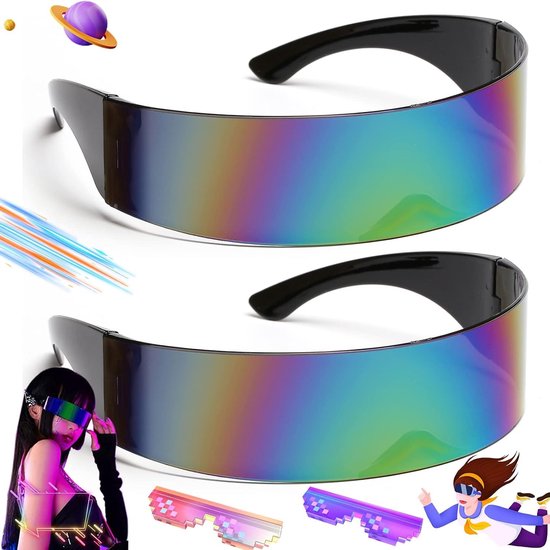 Futuristische Zonnebrillen Set met Kleurrijke Spiegellenzen voor Feestjes en Bars, Trendy Accessoire voor Modebewuste Mensen