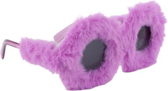 Fuzzy Ronde Zonnebril Paars - Pluche Feestbril voor Carnaval & Cosplay van Merkloos