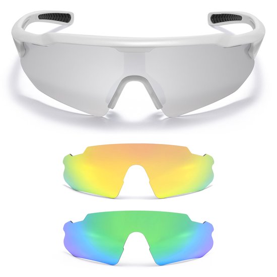 GearGlow Sport Zonnebril Set - Wit - Unisex - Gepolariseerd Glas - Inclusief 2 vervangende lenzen