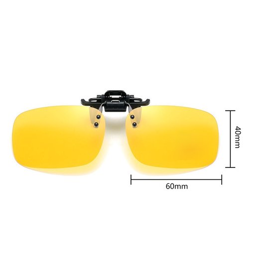 Gele Contrastbril Clip - UV400 - Verhoogt Contrast Bij Weinig Licht - Voor Nacht/Regen/Mist/Schemering Rijden - Flip-Up Ontwerp - Voor Brildragers/Chauffeurs - Zwart Montuur - 60x40mm (Lens)/Universeel - 1 Stuk