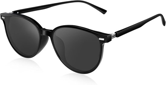 Gepolariseerd Zonnebril Dames Rond Cat-eye Zwart | TR90 Montuur,UV400,Tac,Groot,Autorijden,Reizen,Dagelijks Gebruik,Mode,Retro,Vintage,Elegant,Geïntegreerde Neuspads