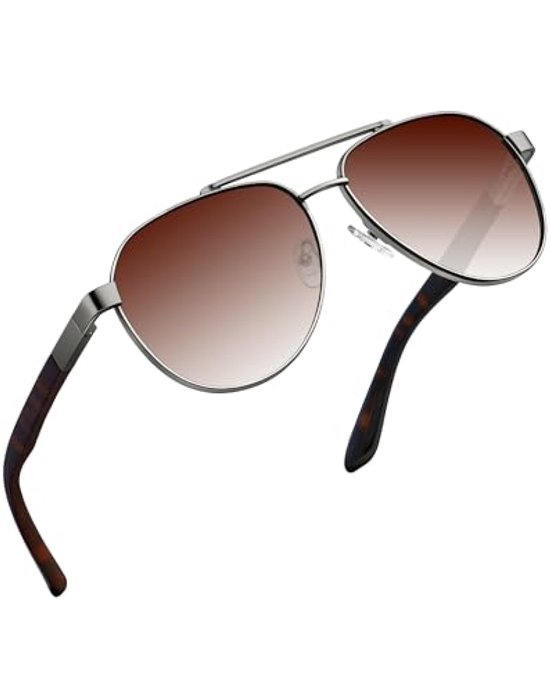Gepolariseerde Aviation Zonnebril voor Heren en Dames - Dubbele Brug Metalen Montuur - UV400 Bescherming - Bruin van Merkloos