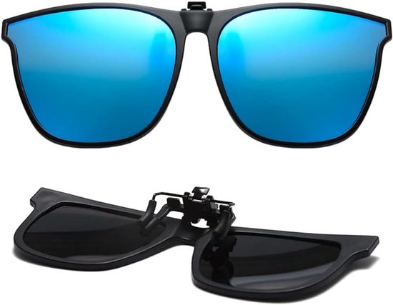 Gepolariseerde Clip-on Zonnebril - Afneembare Zonnebril voor Bril, UV400 Bescherming, Lichtgewicht, 180° Inklapbaar, IJsblauw van Merkloos