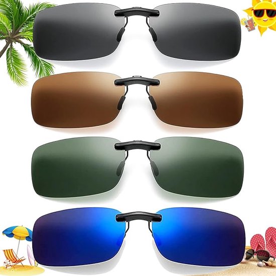 Gepolariseerde Clip-on Zonnebril - UV400 Bescherming voor Heren en Dames - 4 Stuks in Diverse Kleuren van Merkloos