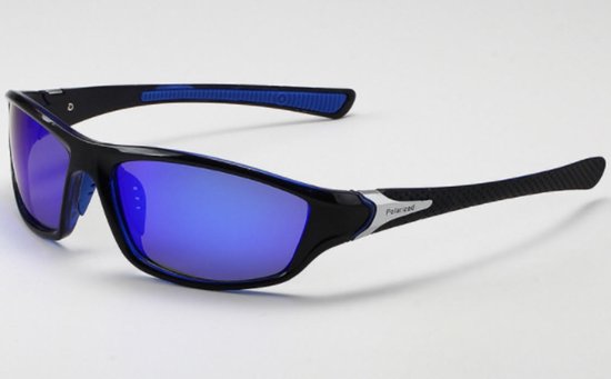 Gepolariseerde Sport Zonnebril - C4 - Polarized Sport Zonnebril - Blauw/zwart - inclusief microvezel brillenhoesje van Lionucci