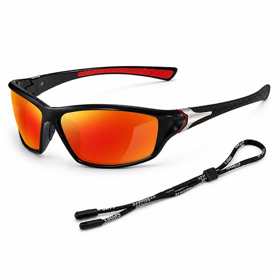 Gepolariseerde Sportzonnebril voor Heren - UV400 Bescherming Fietsbril en Hardloop Zonnebril - Ultralichte Visserszonnebril met Antislip PC Montuur - Inclusief Brillenband en Etui - Rode kwik