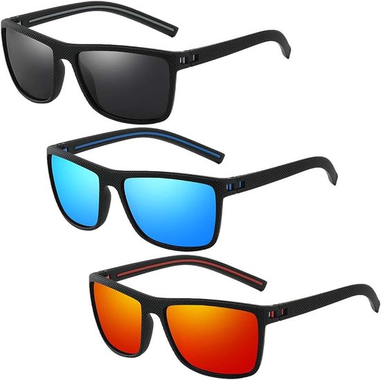 Gepolariseerde zonnebril & accessoires, 3 stuks UV400 bescherming rechthoekige heren vrouwen zonnebril retro brillen voor buiten sport golf fietsen vissen wandelen