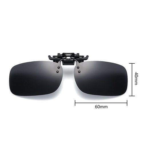 Gepolariseerde Zonnebril Clip - UV400 - TAC Lens - Vermindert Reflecties - Voor Rijden/Vissen/Wandelen/Fietsen - Flip-Up Ontwerp - Voor Brildragers - Zwart - 60x40mm (Lens)/Universeel - 1 Stuk