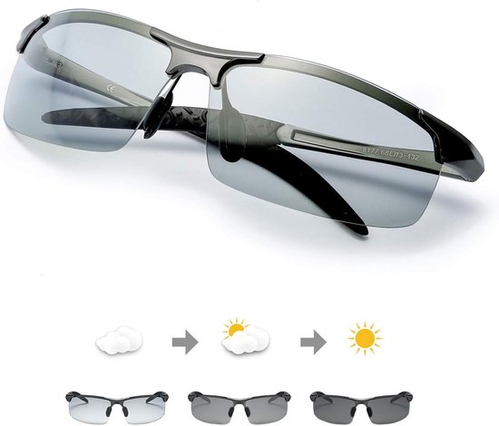 Gepolariseerde Zonnebril Heren Fotochromatisch Sports voor 100% UVA UVB Bescherming Metalen Frame
