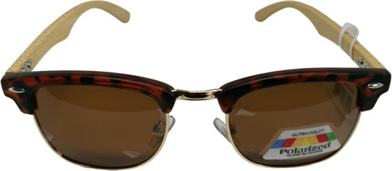 Gepolariseerde Zonnebril met Bamboe pootjes - Mat donkerbruin demi/Shiny Light goud- gepolariseerd bruin - Unisex - Sunglasses - Randloos - Ovaal zonnebril stijl - Kost van Kost