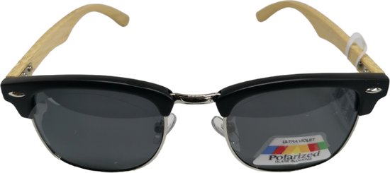 Gepolariseerde Zonnebril met Bamboe pootjes - Matzwart/Glanzend nikkel- gepolariseerd rook - Unisex - Sunglasses - Randloos - Ovaal zonnebril stijl - Kost van Kost