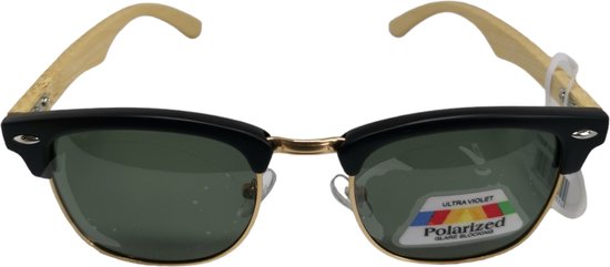 Gepolariseerde Zonnebril met Bamboe pootjes - Matzwart/Licht goud- gepolariseerd G15 - Unisex - Sunglasses - Randloos - Ovaal zonnebril stijl - Kost van Kost