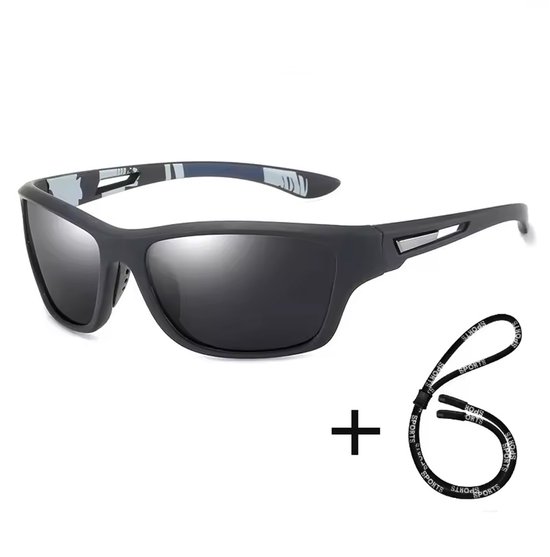 Gepolariseerde Zonnebril met koord - Fietsen - Zwart - Sportbril van Merkloos