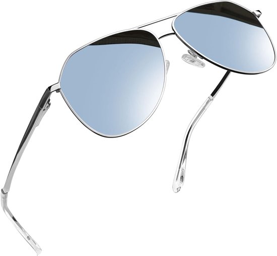Gepolariseerde Zonnebril - Pilot Bril - Veilig Autorijden - UV400 Bescherming - 17.6 x 9.9 cm - Licht Zilver