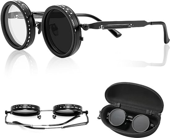 Gepolariseerde zonnebril, ronde bril, verstelbare getinte ronde gepolariseerde glazen, 1-9 instelbare ND-filter, uv-bescherming, verblindingsbescherming, voor outdoorsport, vissen, autorijden
