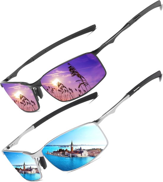 Gepolariseerde zonnebril voor dames en heren - UV-bescherming, ultralicht metalen frame voor outdoor activiteiten van Merkloos