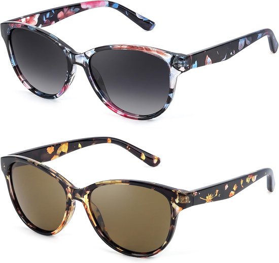 Gepolariseerde zonnebril voor dames, trendy cat-eye-zonnebril met UV400-bescherming, klassiek retro design, 2 stuks