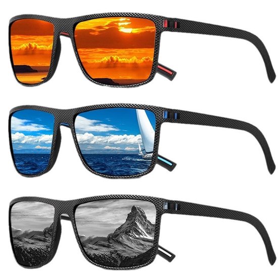 Gepolariseerde zonnebrillen voor heren, lichtgewicht zonnebrillen met UV-bescherming voor autorijden, vissen en golfen (3-pack) Zwart/IJsblauw/Rood van Merkloos