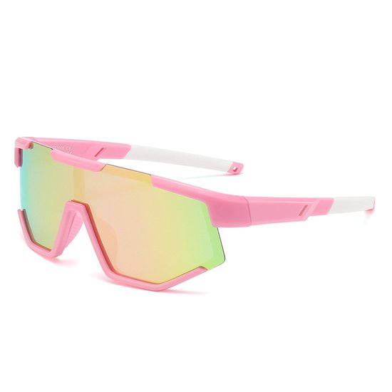 Gepolariseerde zonnebrillen voor kinderen - sportzonnebrillen - zonnebrillen voor jongens en meisjes - sneldrogende zonnebrillen - UV-bescherming (roze montuur, witte pootjes) van Merkloos