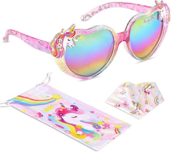 Girls' Unicorn Heart Shape UV Protection Ultraviolet Sunglasses with Case Soft Glasses for Girls Funny Party Glasses van Merkloos